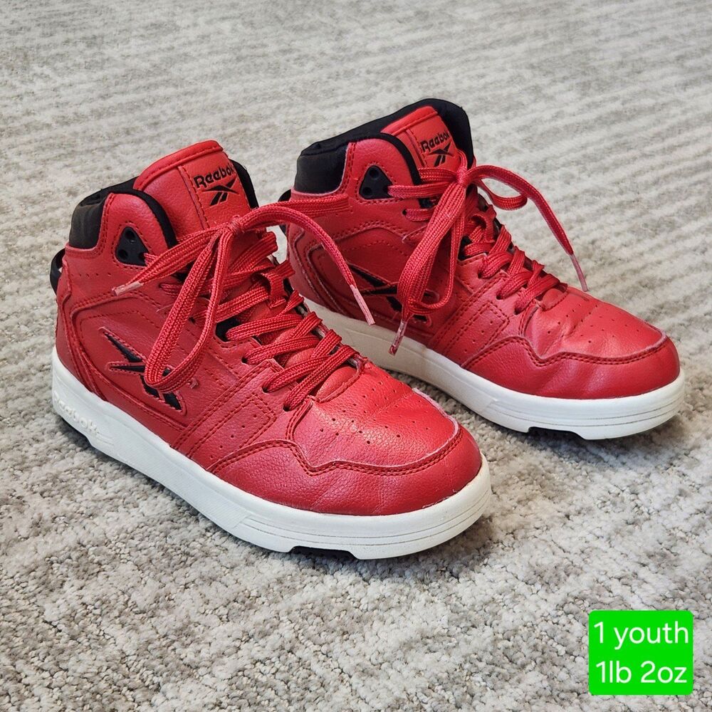 Reebok boy's basketball mid-top red sneakers shoes size 1 youth